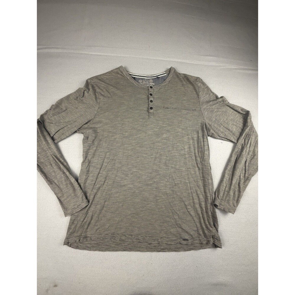 Buffalo David Bitton Men's Gray Striped Cotton Knit Henley T-Shirt L